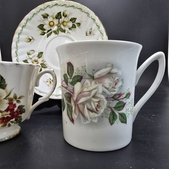 Vintage Duchess Queens Rosina Eclectic White Rose China Floral Tea Set JJ4096 - Picture 3 of 5